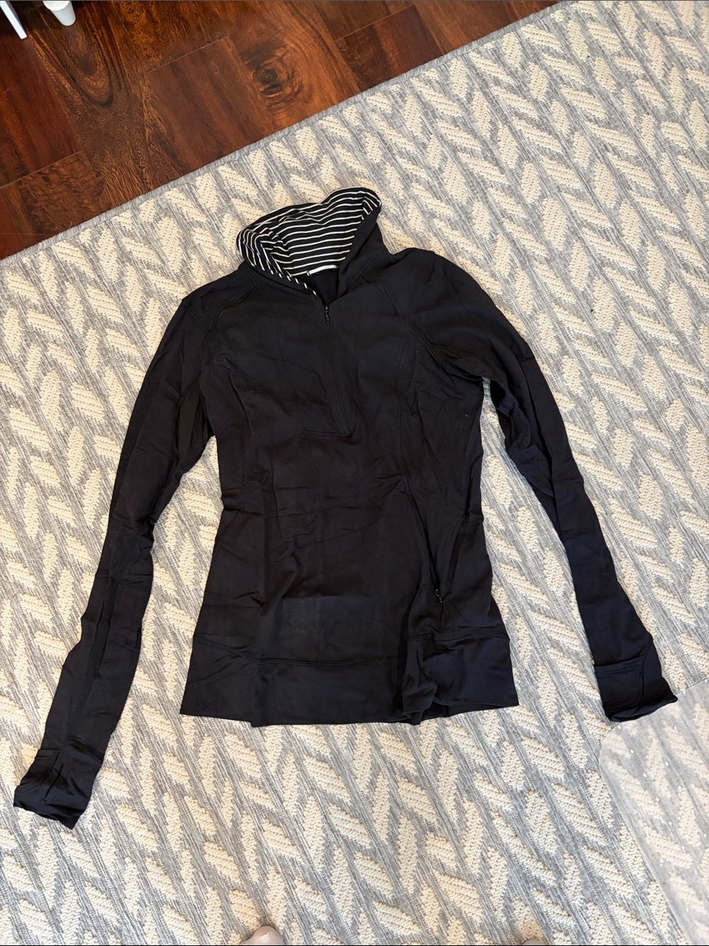 Lululemon Women’s Black Cowl Neck Pullover with Striped Lining